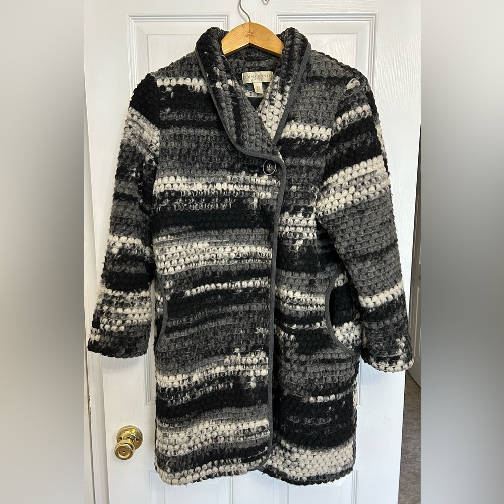 Edina Ronay sweater knit jacket coat textured gradient chunky wool size 10